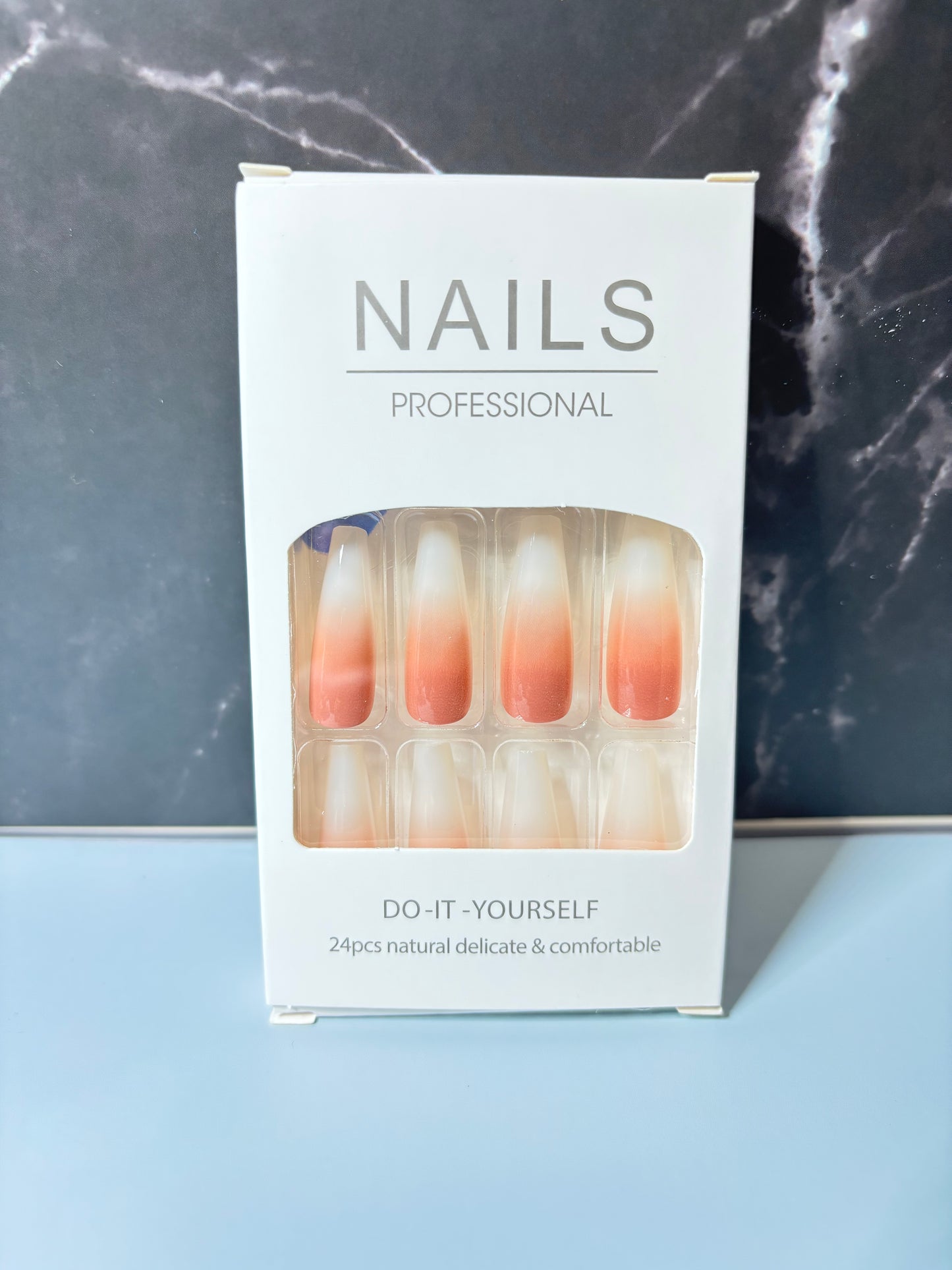 Press on Nails - Set of 24 Medium Coffin w/ Nude Gradient Design
