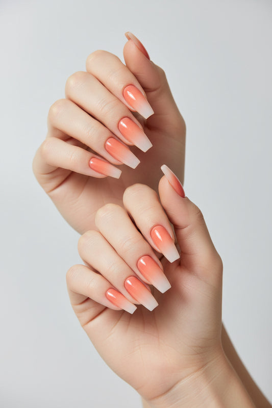 Press on Nails - Coffin Shape - Nude Gradient Design - FREE Mystery Hair Scrunchie included