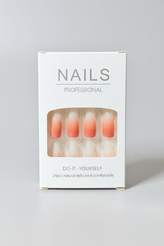 Press on Nails - Coffin Shape - Nude Gradient Design - FREE Mystery Hair Scrunchie included