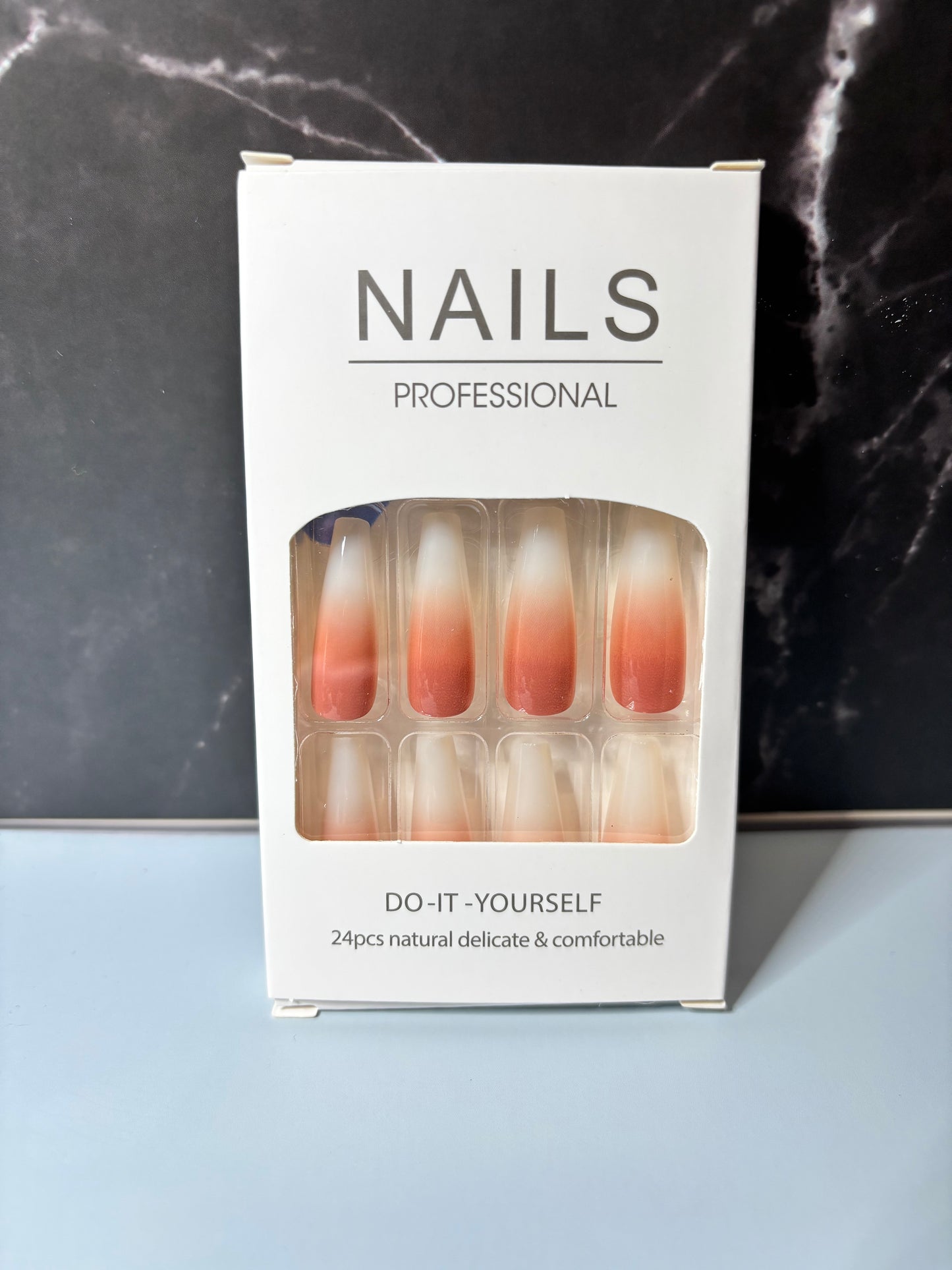 Press on Nails - Set of 24 Medium Coffin w/ Nude Gradient Design