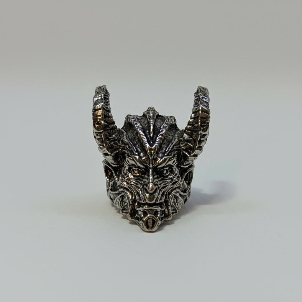 Ring - Gothic Demon Horned - Antique Silver - Size 12.5