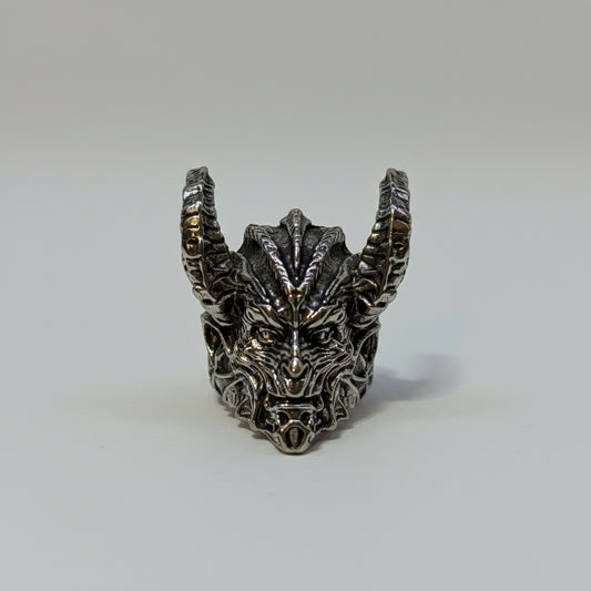 Ring - Gothic Demon Horned - Antique Silver - Size 12.5