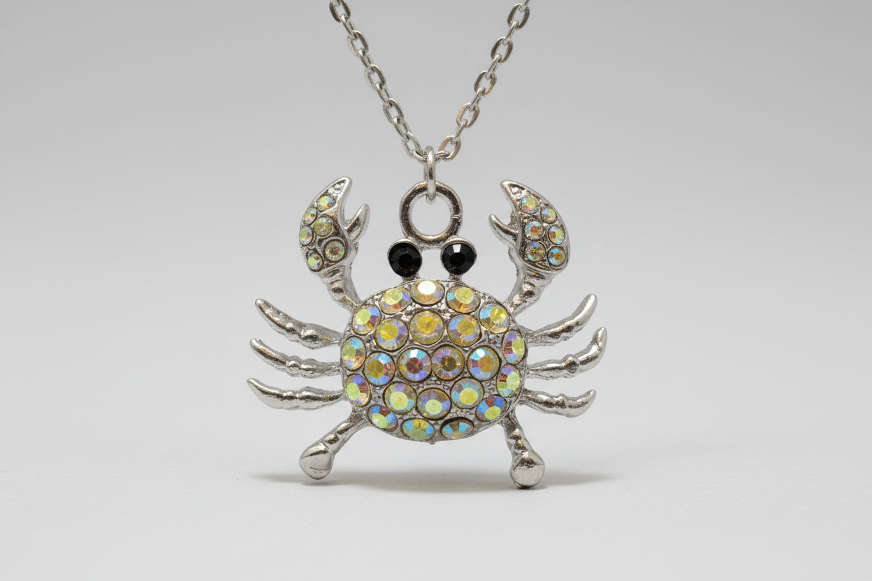 Necklace - Rhinestone Crab Pendant