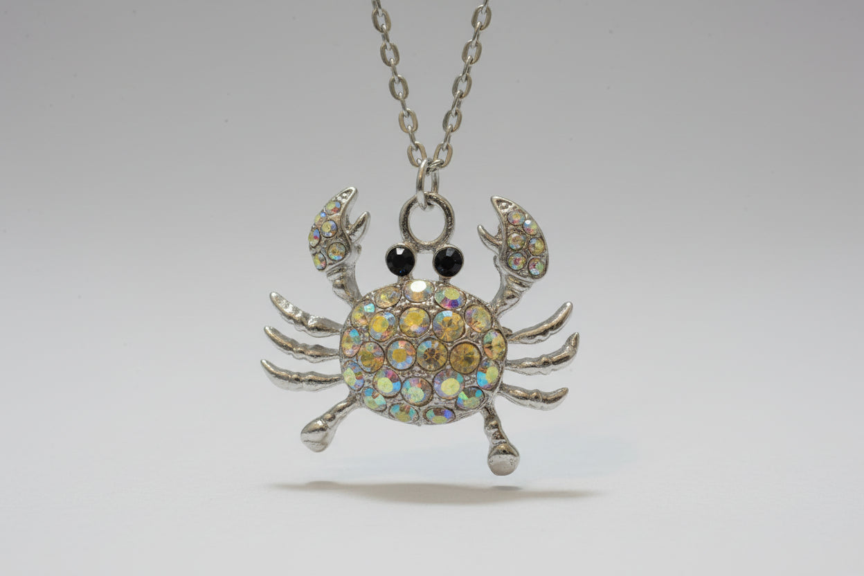 Necklace - Rhinestone Crab Pendant