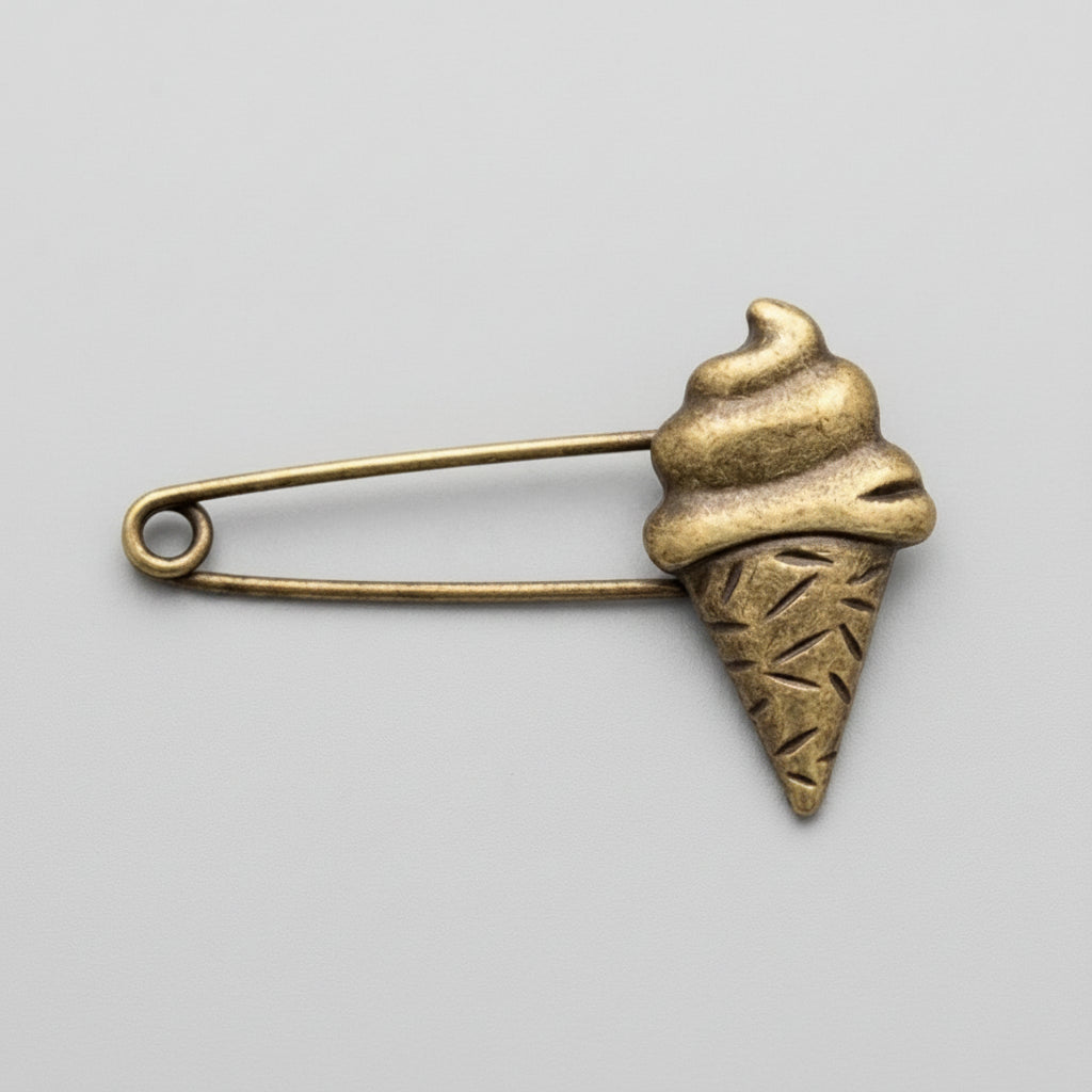 Brooch - Antique Bronze - Ice Cream Cone Charm