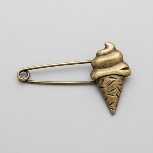Brooch - Antique Bronze - Ice Cream Cone Charm