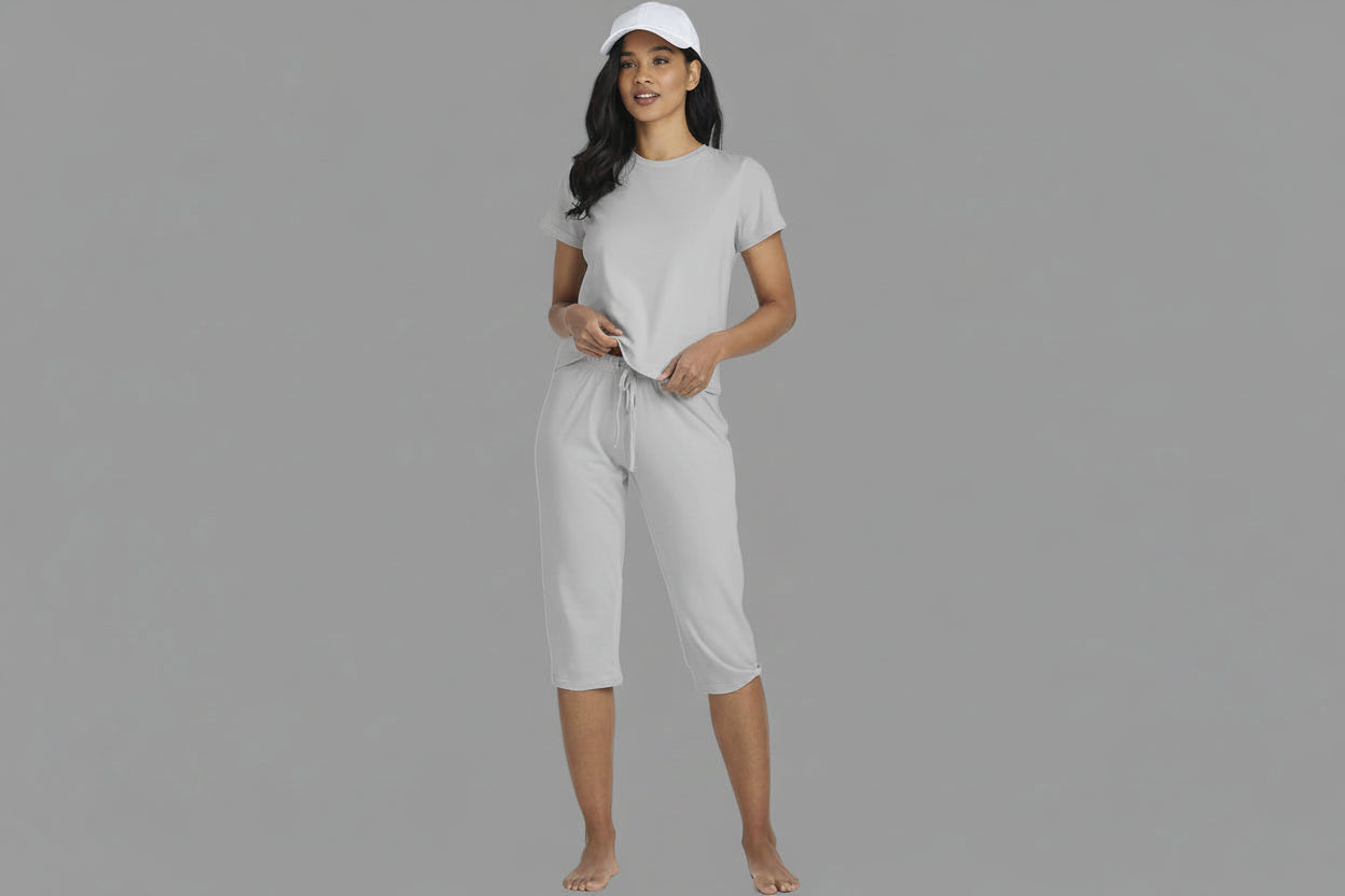 RE Real Essentials - 2 Pack Ladies Short Sleeve Crew & Capri Sleep Set