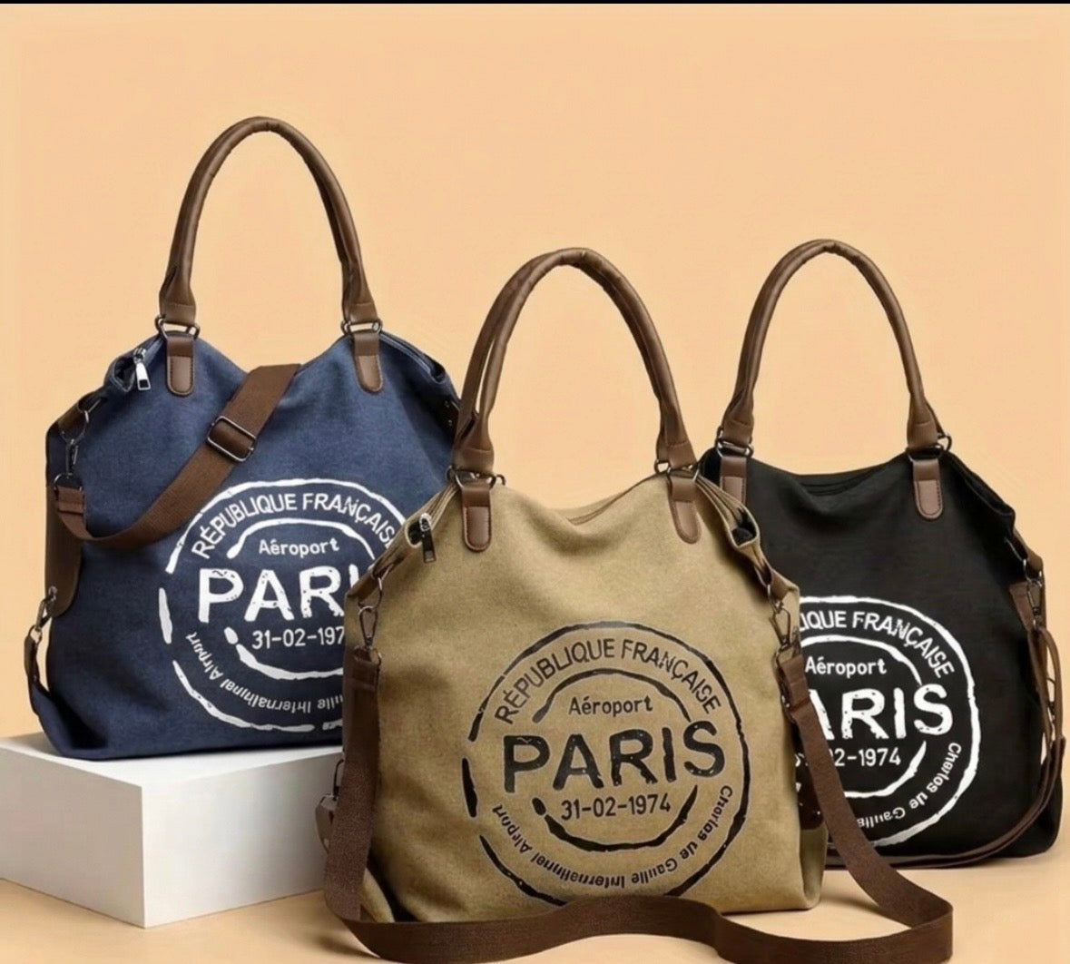 Vintage Style Aeroport Paris Canvas - Handbag/Tote Bag