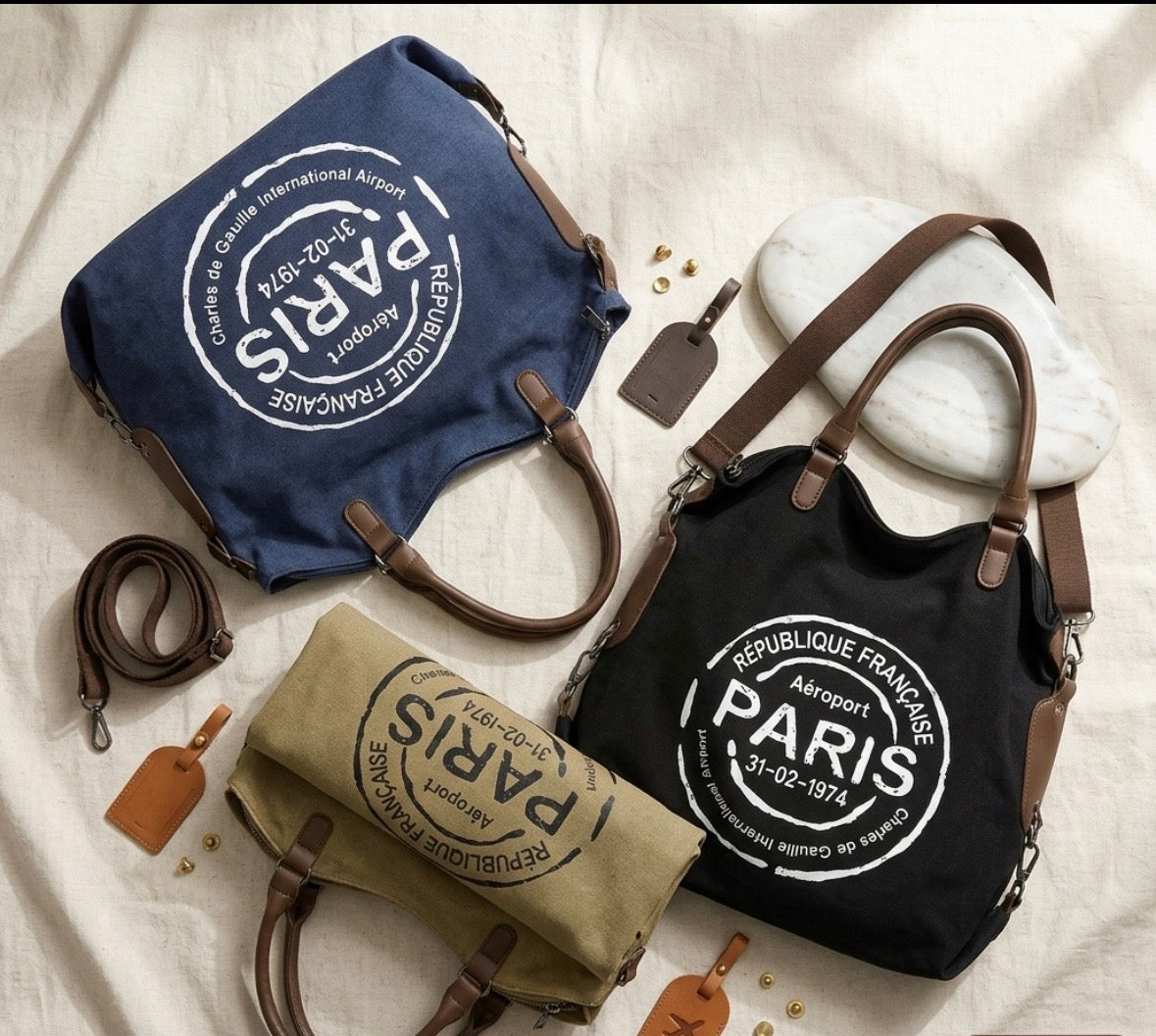 Vintage Style Aeroport Paris Canvas - Handbag/Tote Bag