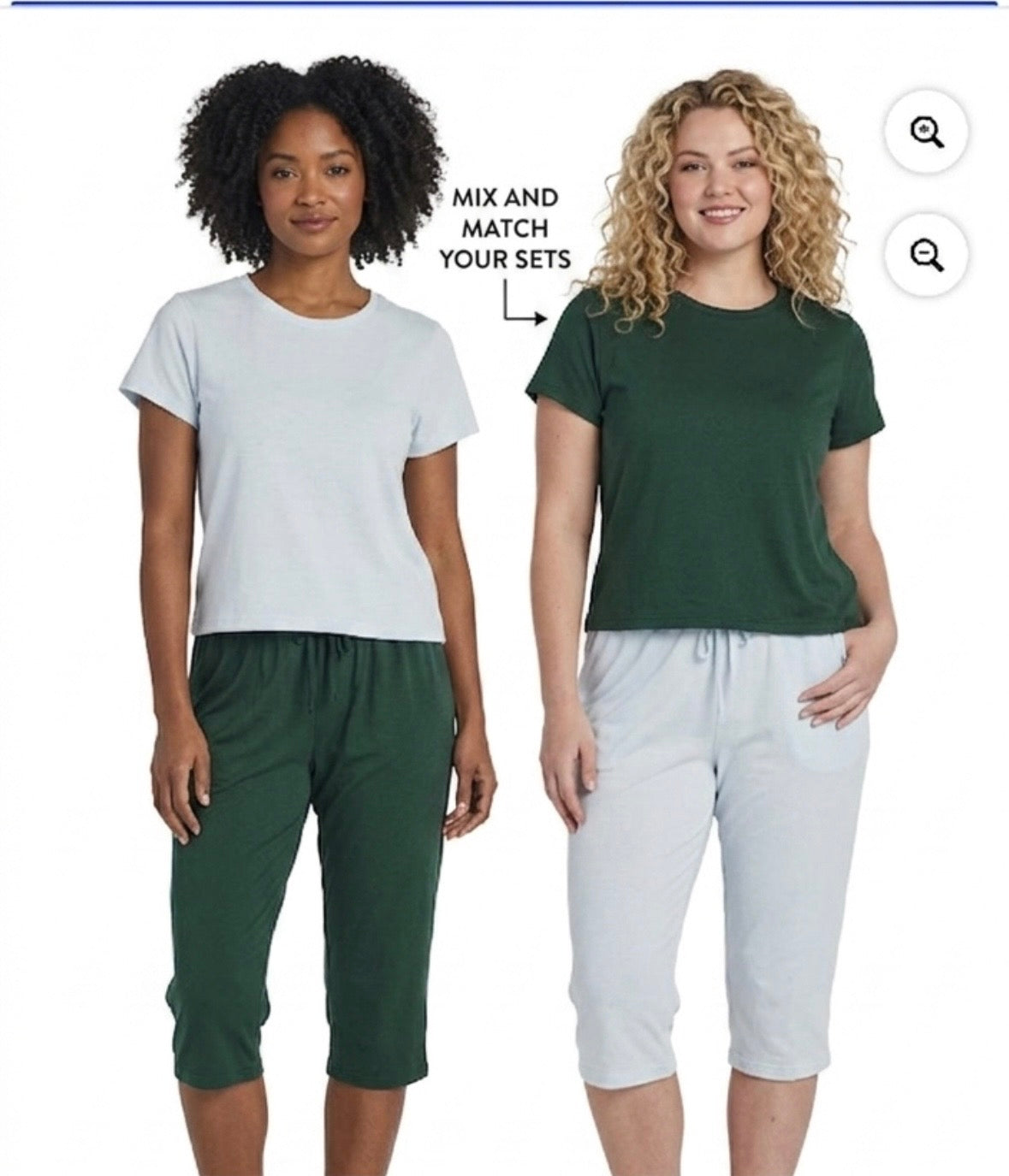 RE Real Essentials - 2 Pack Ladies Short Sleeve Crew & Capri Sleep Set