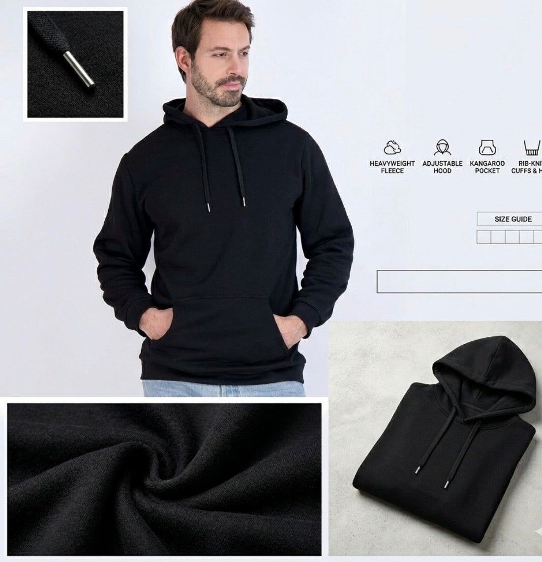 RE Real Essentials - Men's Fleece Pullover Hoodie - Large