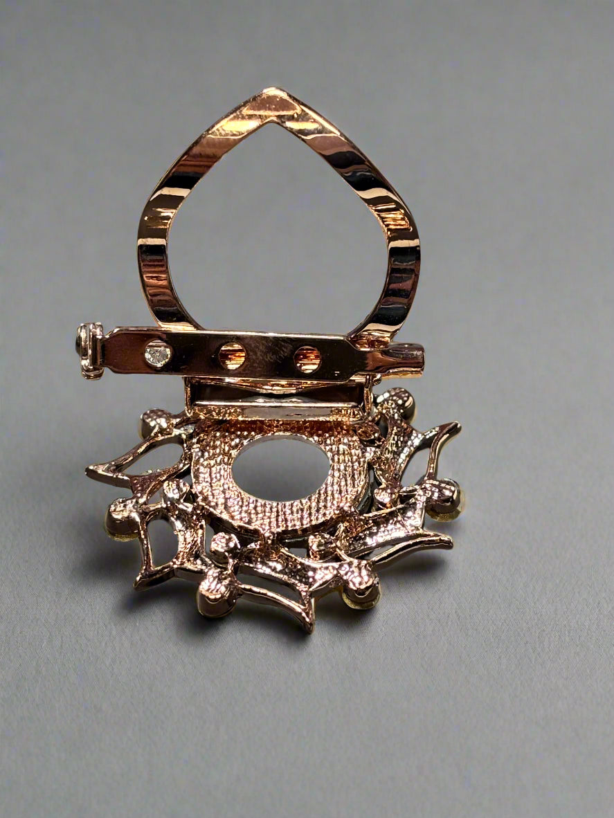 Brooch - Dark Purple Glass Crystal with Gold Tone Framework