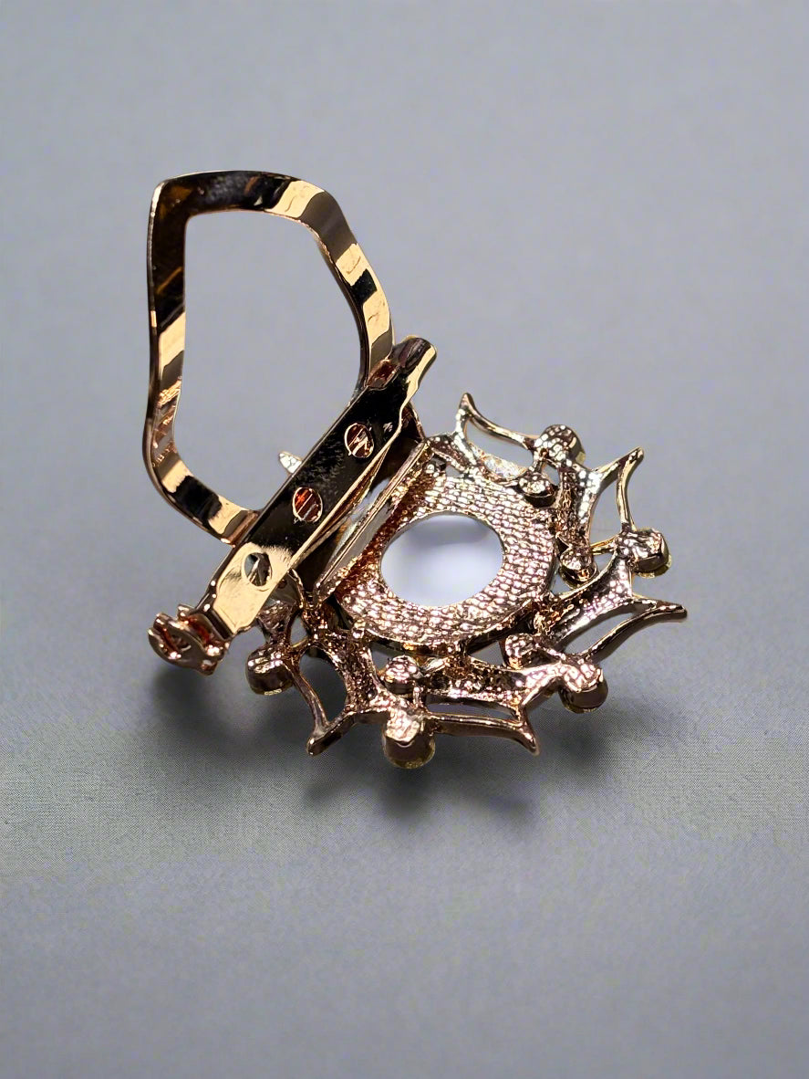 Brooch - Dark Purple Glass Crystal with Gold Tone Framework