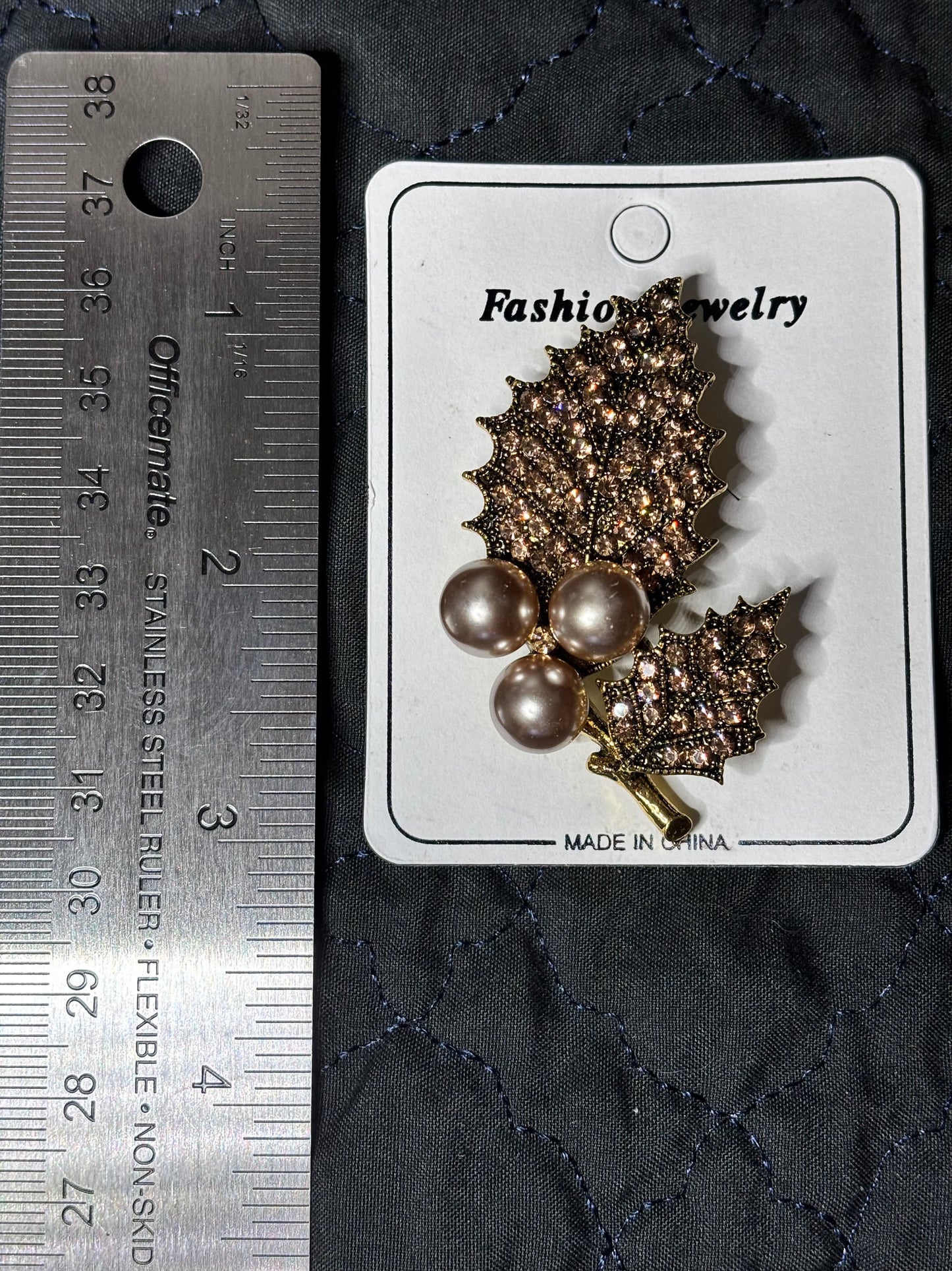 Brooch - Haven Vintage Jagged Edge Leaf with Pearls and Rhinestones