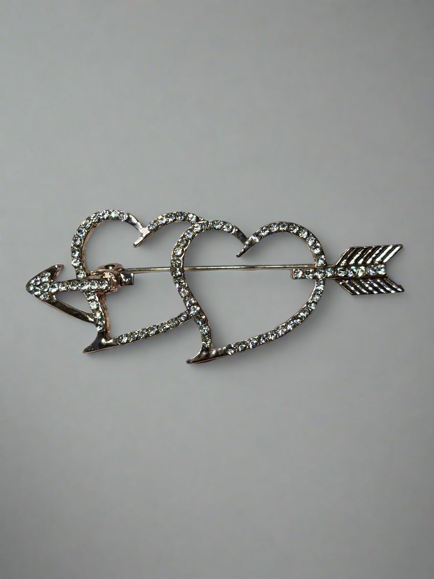 Brooch - Double Hearts with Arrow