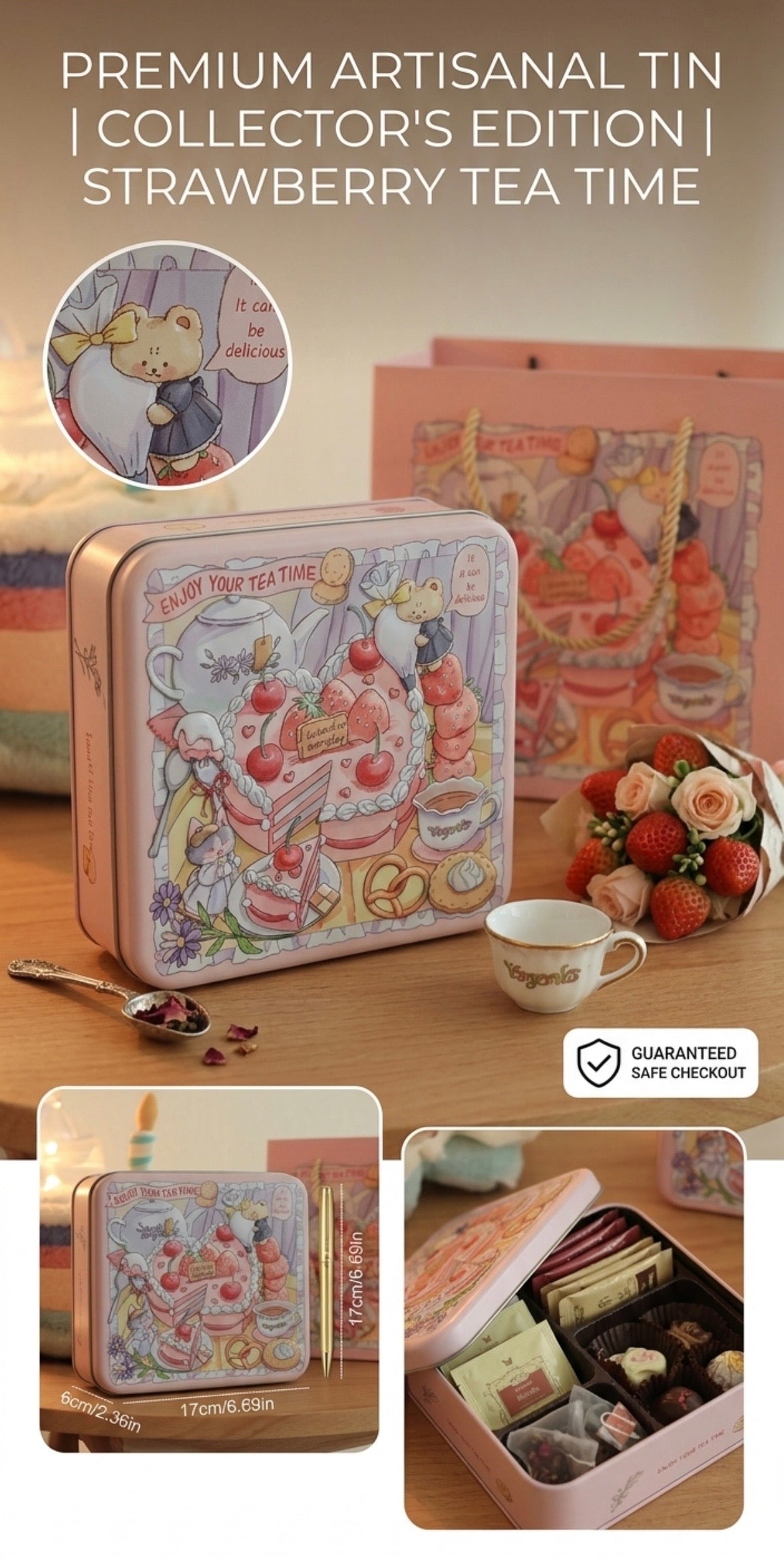 Whimsical Illustrations of Animals Square Storage Tins - 6.7" by 6.7" by 2.4"