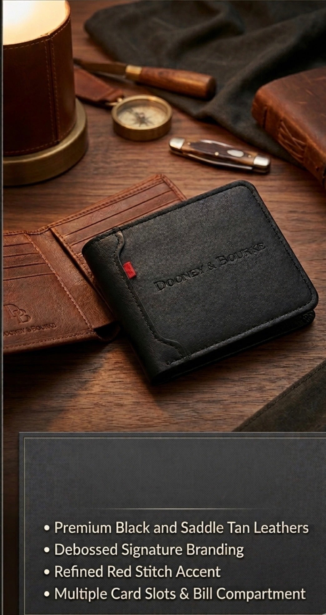 Wallet - Classic Billfold with Dooney & Bourke Embossed Logo - Black or Brown