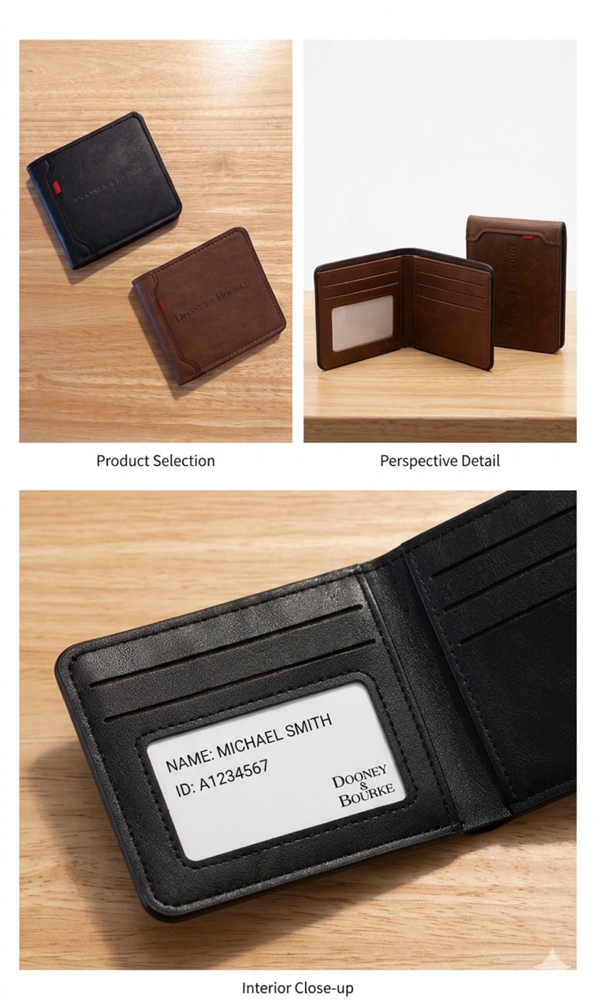 Wallet - Classic Billfold with Dooney & Bourke Embossed Logo - Black or Brown