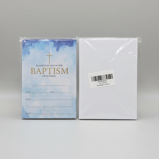 Baptism for Son Invitations - Shades of Blues with Gold - Set of 20 - 4"x6"