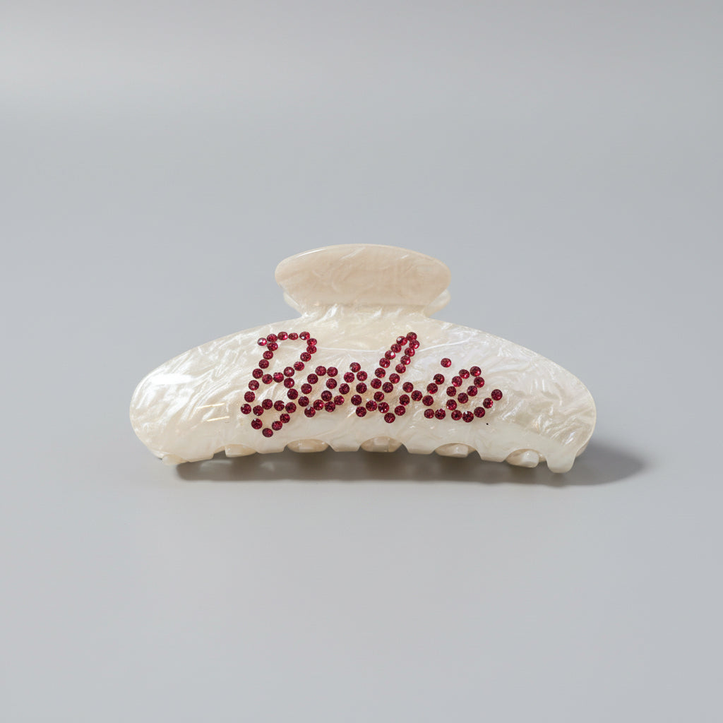 Hair Claws - White Pearlized - Pink Rhinestones - BARBIE