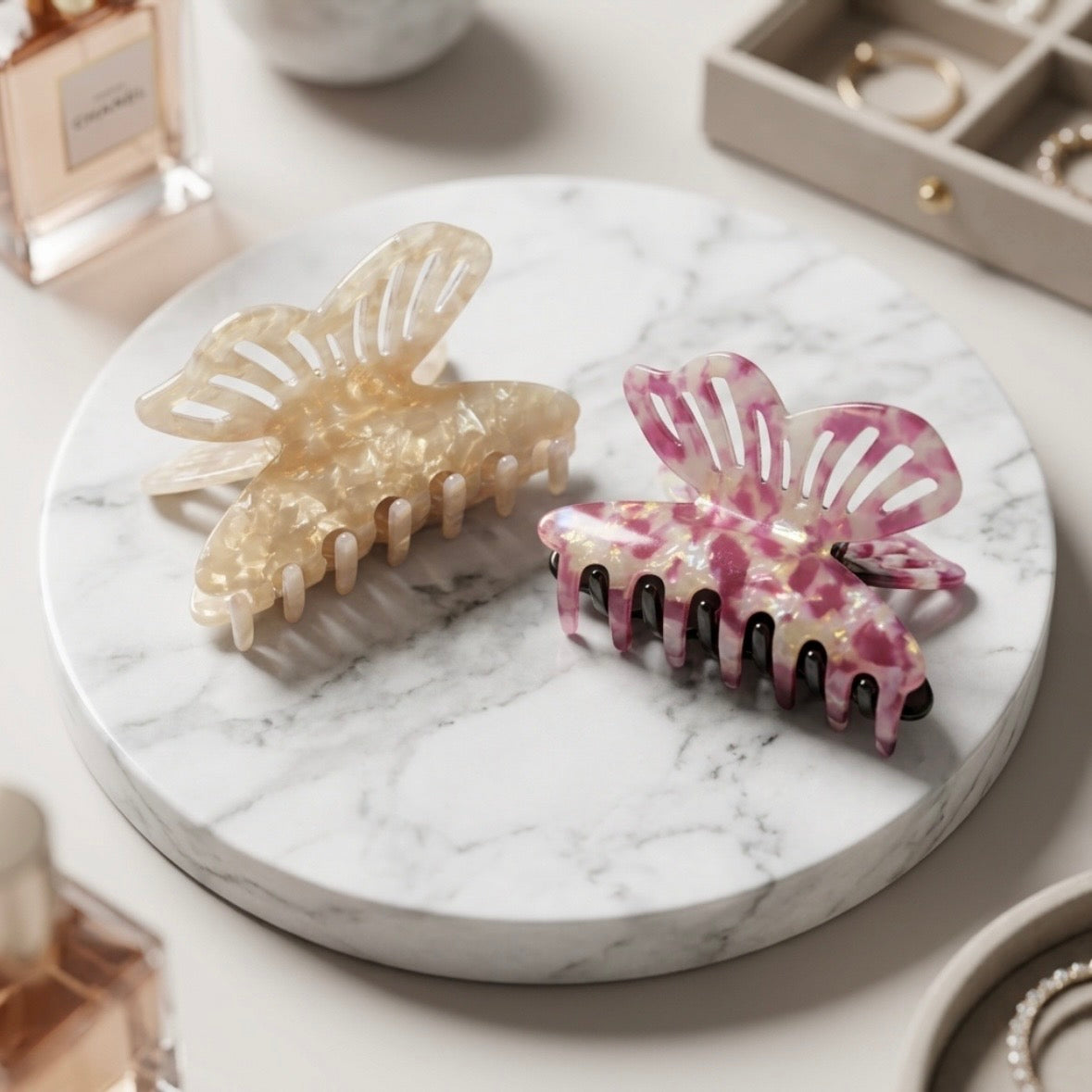 Hair Claws - Butterfly - Pearlescent Cream or Marbled Pink