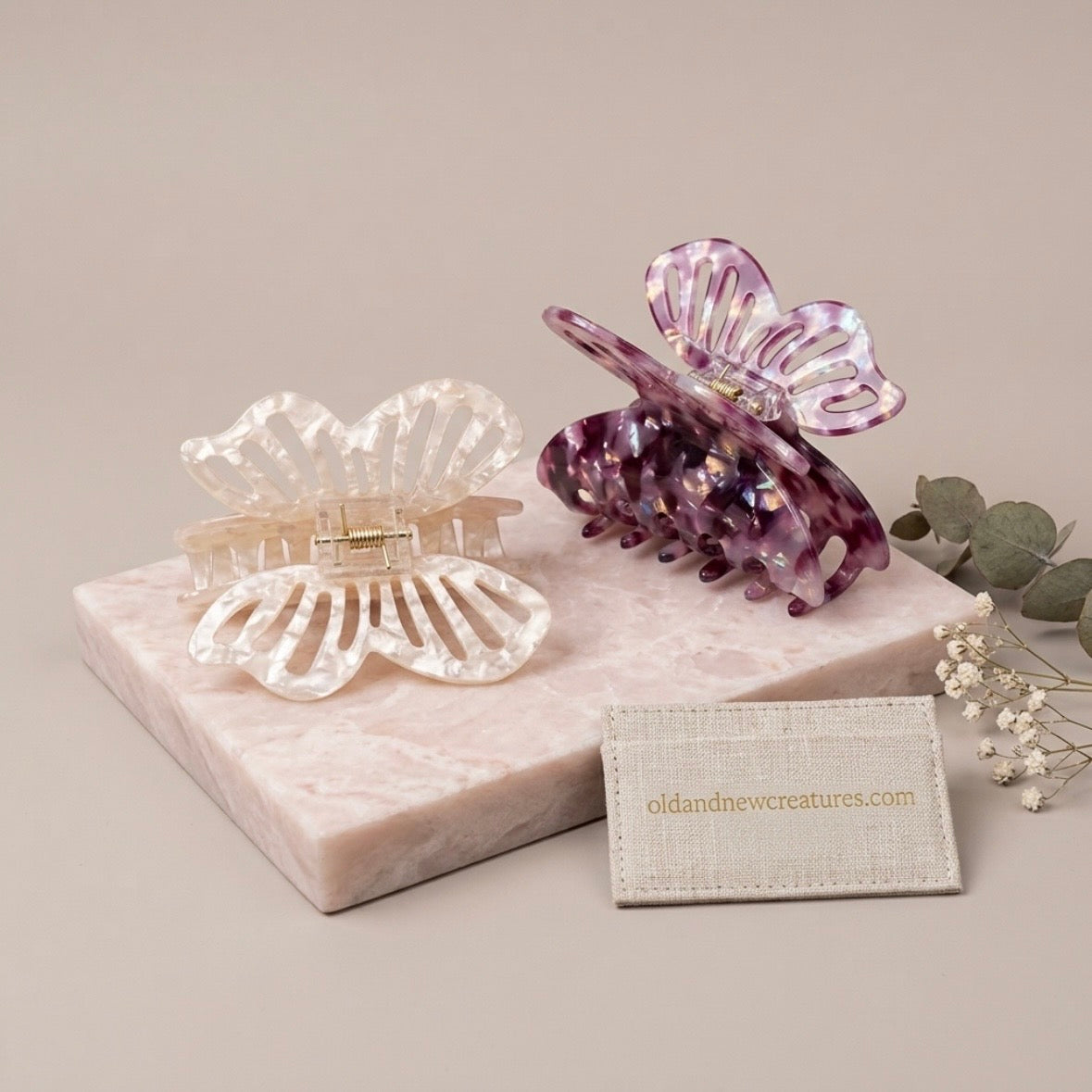 Hair Claws - Butterfly - Pearlescent Cream or Marbled Pink