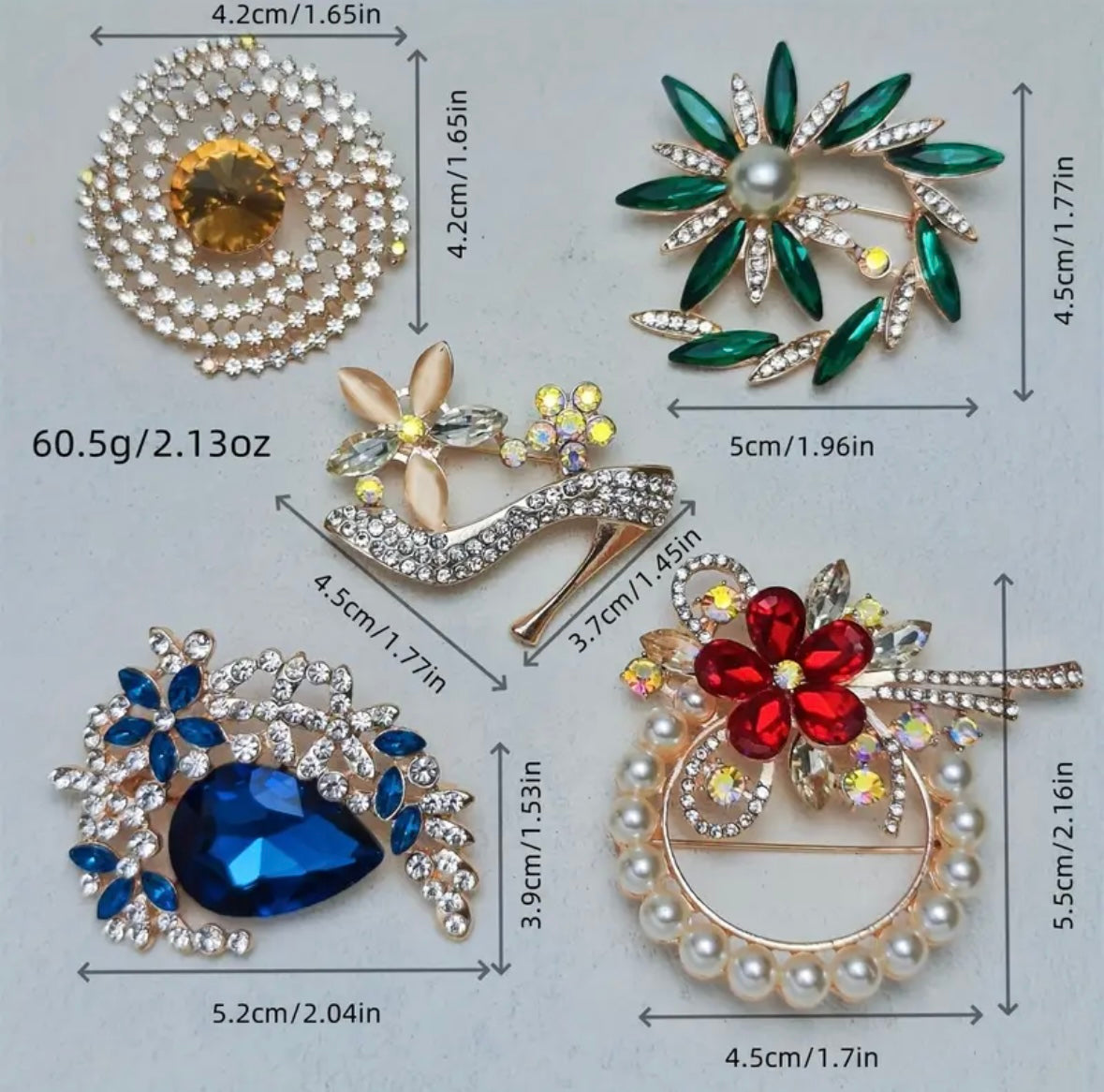 Brooch - Vintage Jeweled with Gem Stones and Imitation Pearls