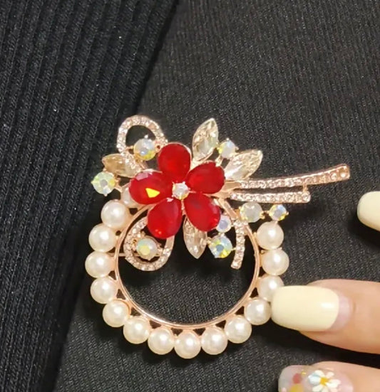 Brooch - Vintage Jeweled with Gem Stones and Imitation Pearls