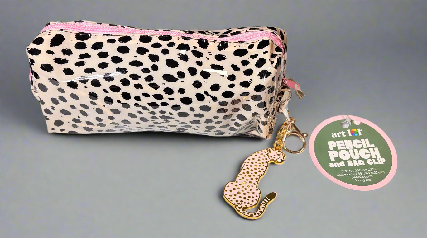 Wild Print Pencil Pouch with Cheetah Bag Clip/ Keychain