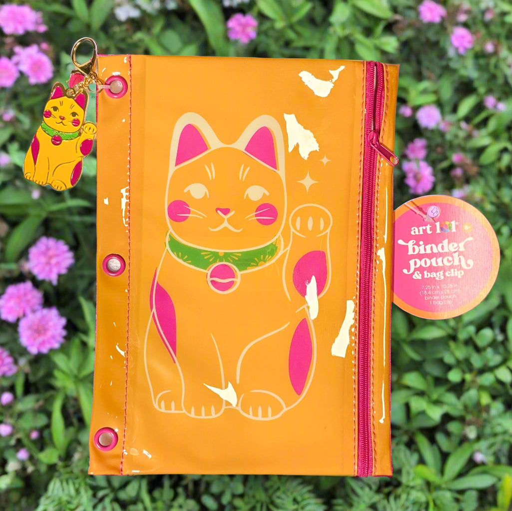 Manekineko (Lucky Cat) Binder Pouch and Matching Bag Clip/ Keychain