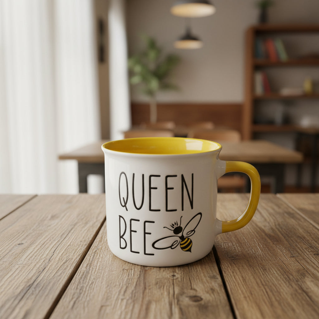 Coffee Mug - Vibrant Yellow - "Queen Bee" - Ceramic