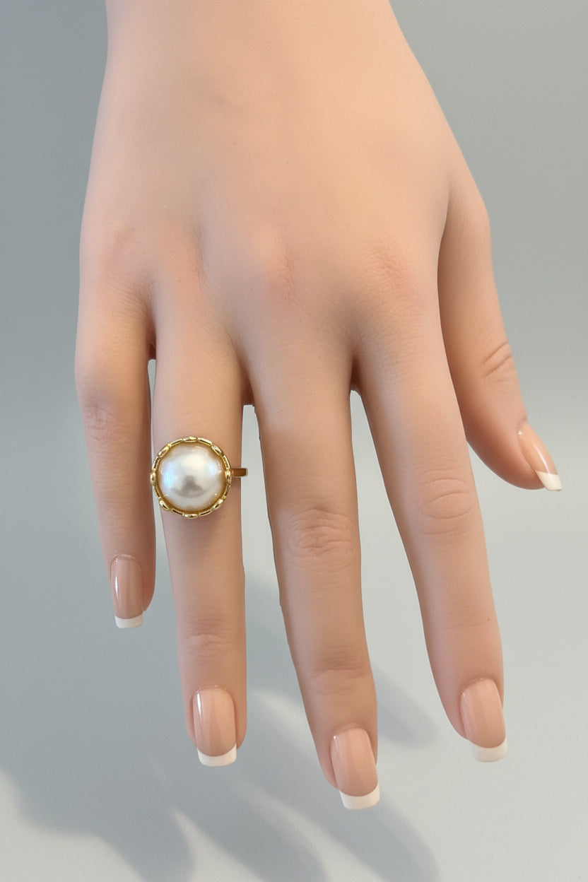 Ring - Gold Plated Faux Pearl Crown Inspired - Size 6
