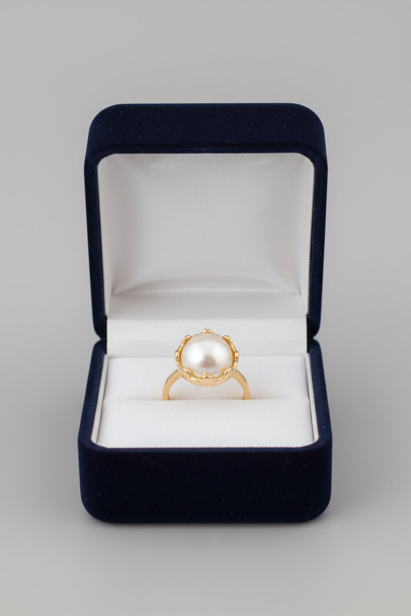 Ring - Gold Plated Faux Pearl Crown Inspired - Size 6