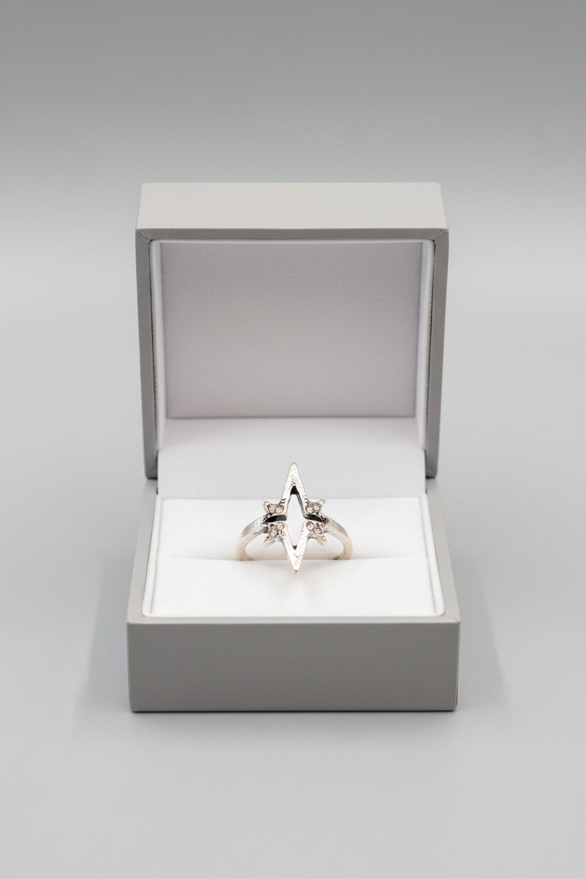 Ring - Silvertone Celestial Star Ring - Size 5.5