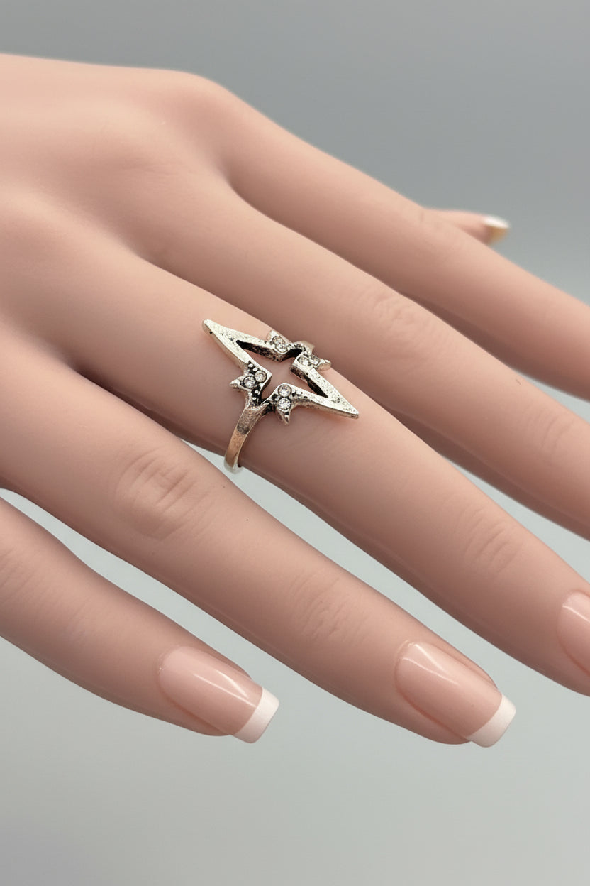 Ring - Silvertone Celestial Star Ring - Size 5.5