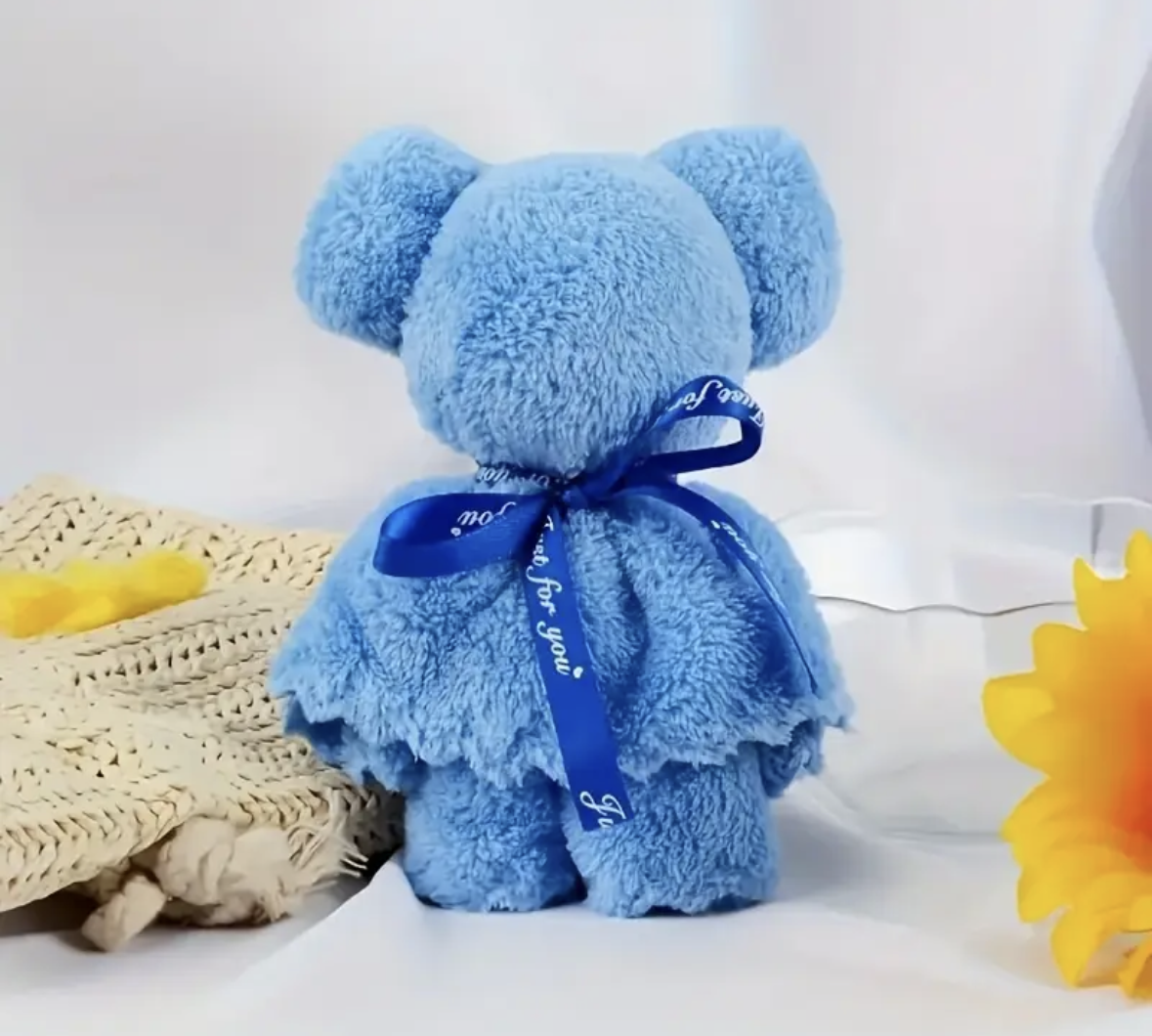 Teddy Bear Towels with Just For You Ribbon
