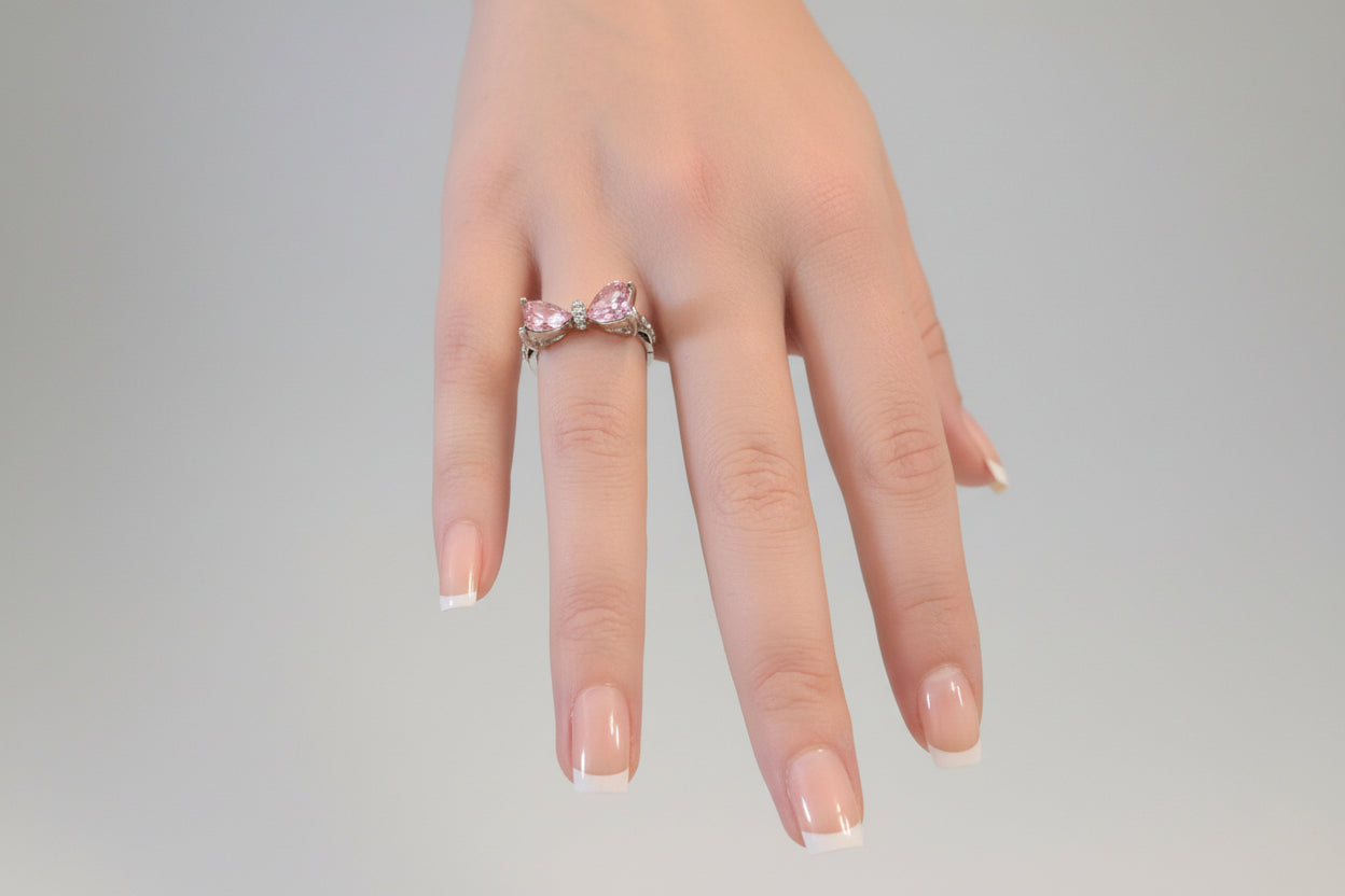 Ring - Silver Tone Open End Hello Kitty Inspired Pink Bow