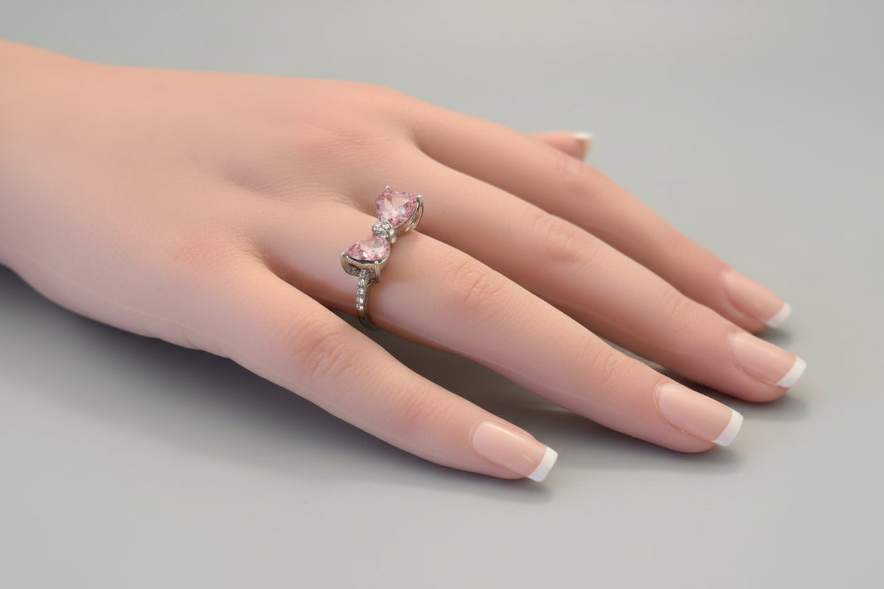 Ring - Silver Tone Open End Hello Kitty Inspired Pink Bow