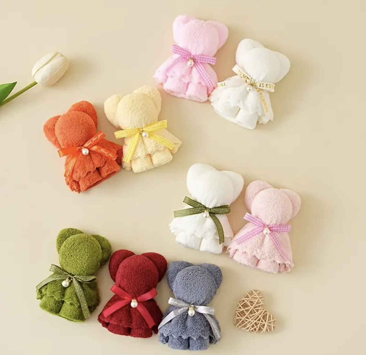 Teddy Bear Towels with Just For You Ribbon