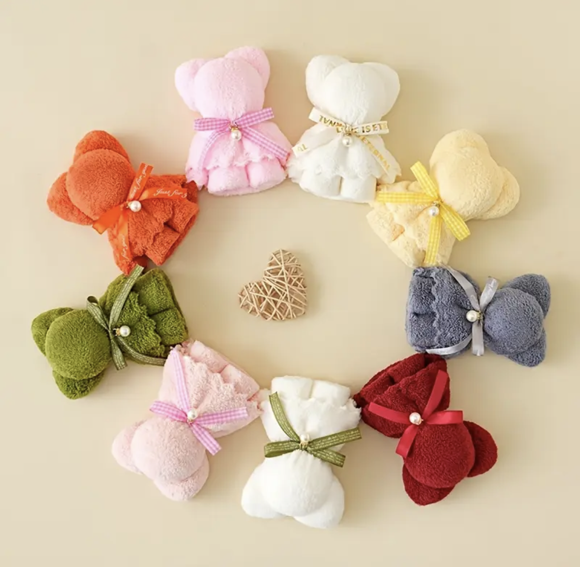 Teddy Bear Towels with Just For You Ribbon