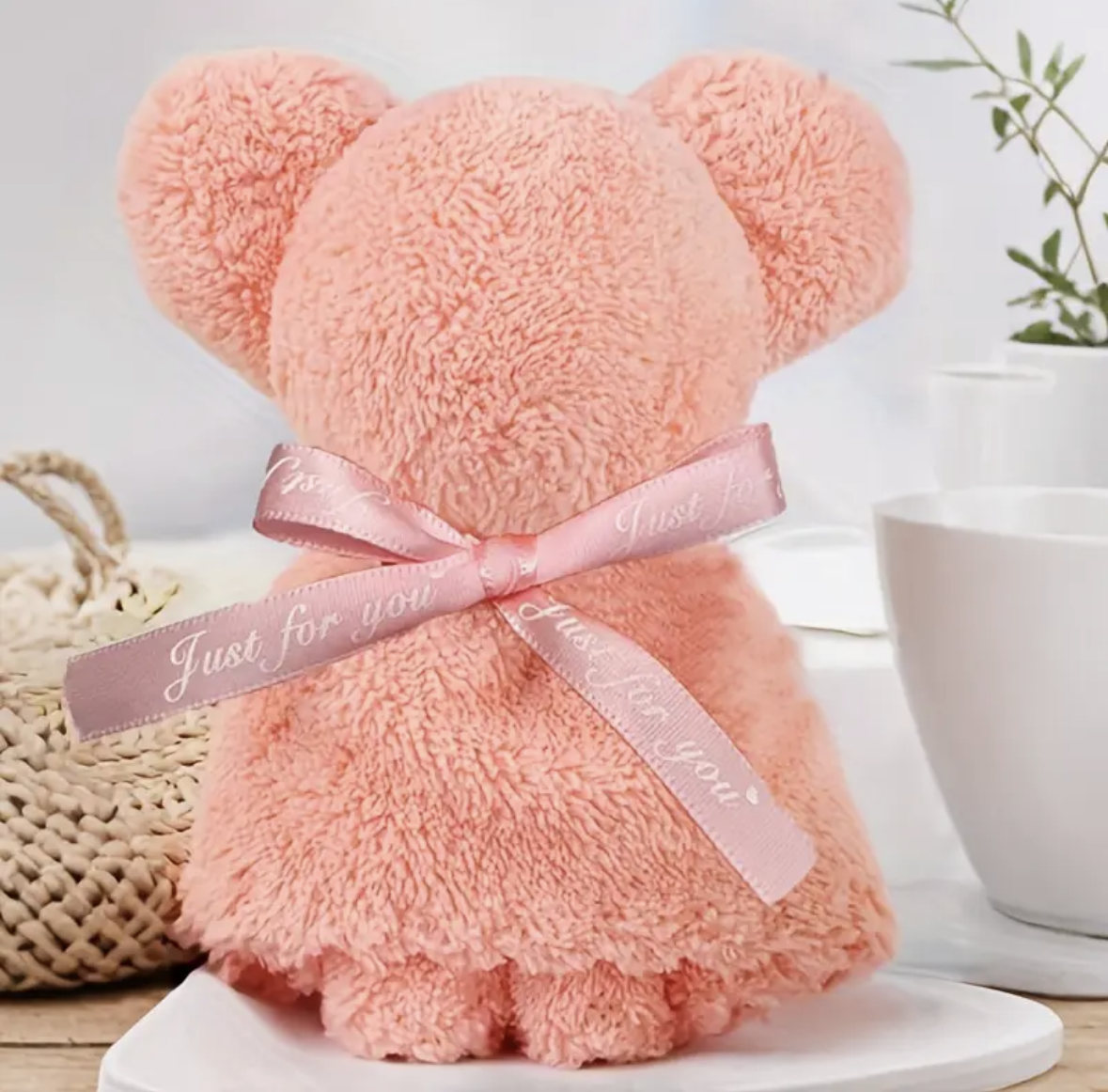 Teddy Bear Towels with Just For You Ribbon