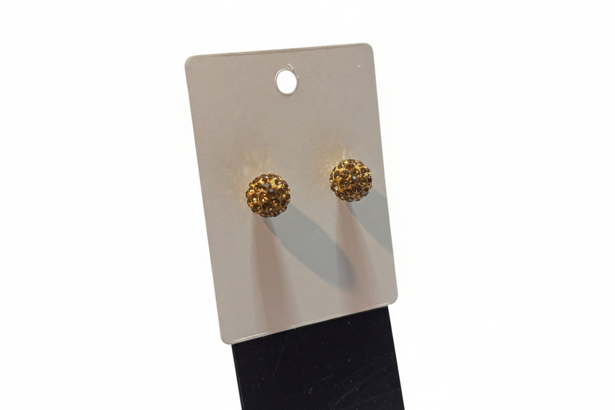 Necklace Set - Gold Tone - Sparkling Pendant and Studded Earring Set - Pavé Crystal Disco Ball