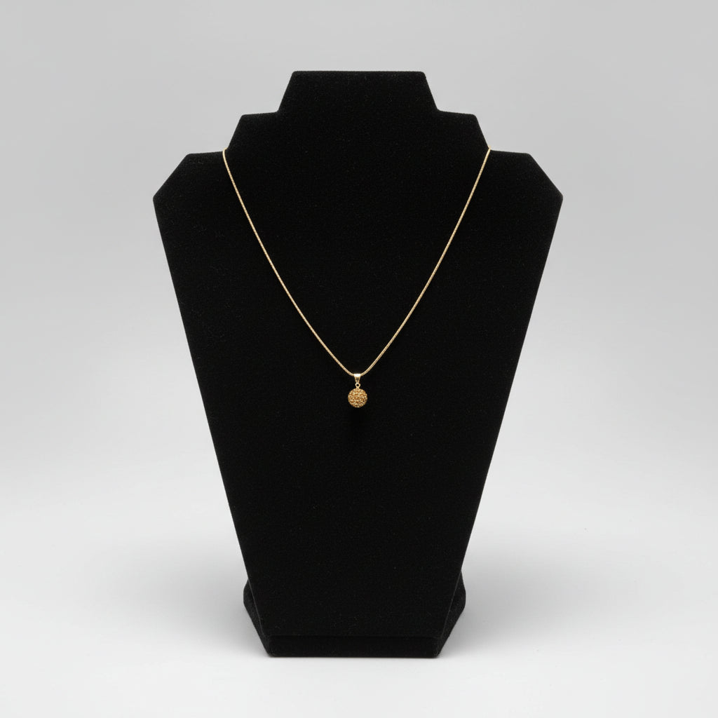 Necklace Set - Gold Tone - Sparkling Pendant and Studded Earring Set - Pavé Crystal Disco Ball