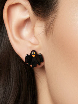 Earrings - Black - Ghost - Studded - Handmade
