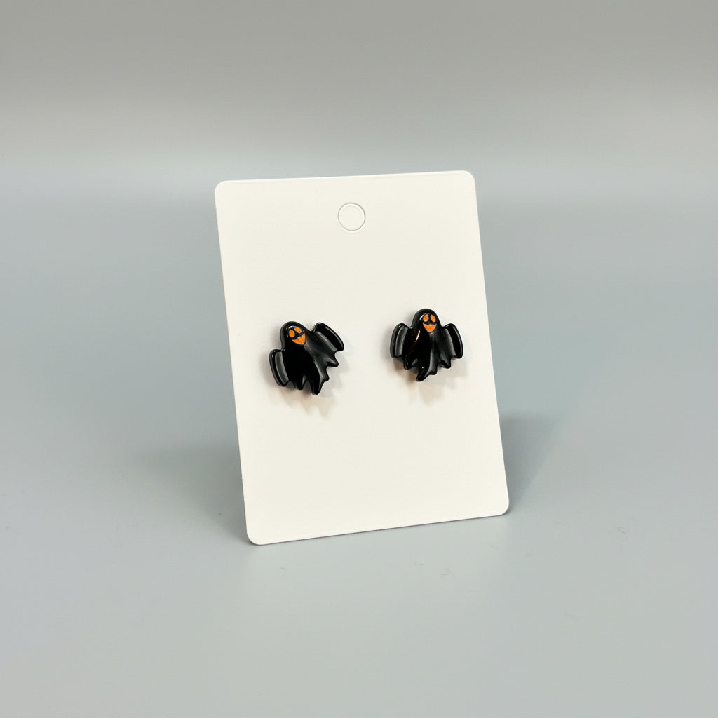 Earrings - Black - Ghost - Studded - Handmade