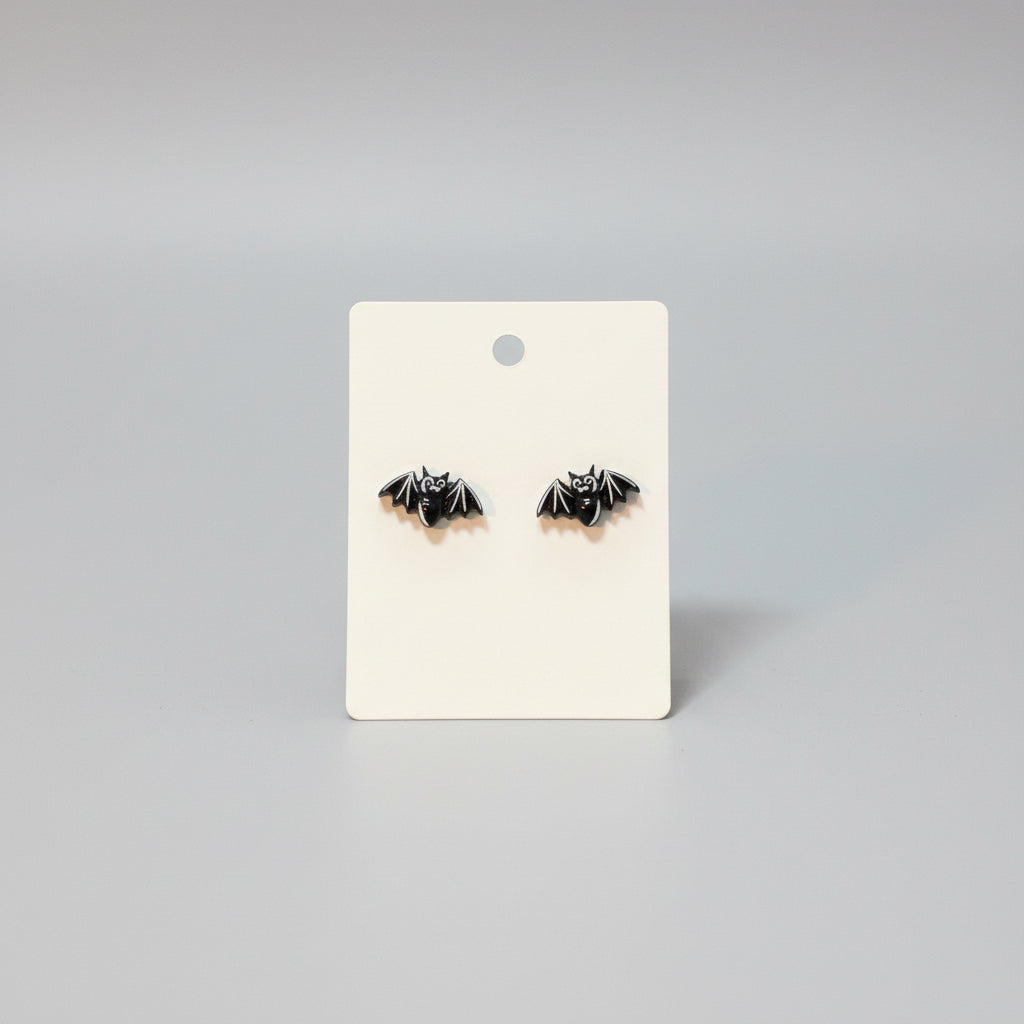 Earrings - Cute - Black - Bat - Studded - Handmade