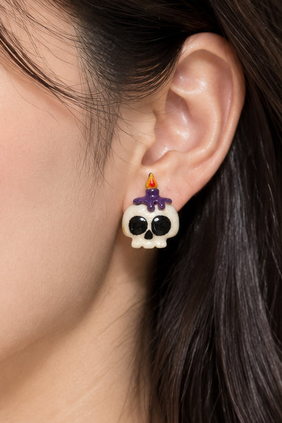 Earrings - Handmade - Skull and Candle on it's Head - Stud