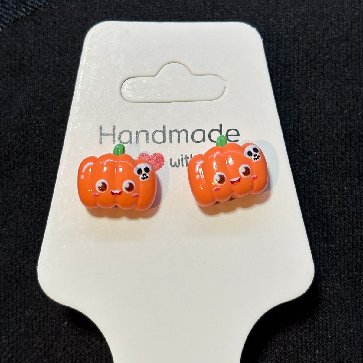 Earrings - Cute - Orange - Pumpkin - Studded - Handmade