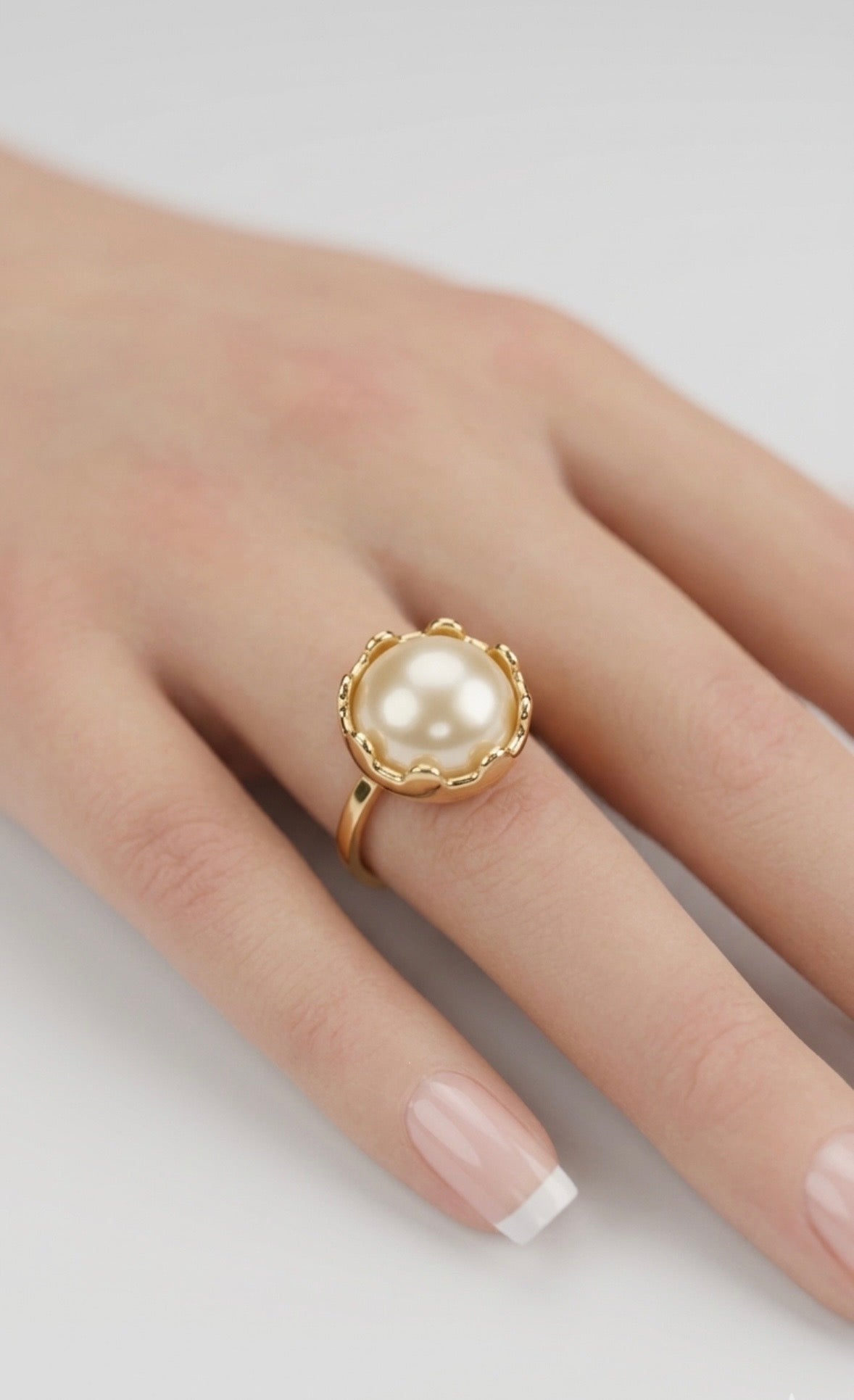 Ring - Gold Plated Faux Pearl Crown Inspired - Size 6