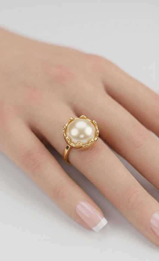 Ring - Gold Plated Faux Pearl Crown Inspired - Size 6